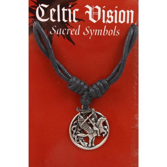 Vintage Celtic Vision Sacred Symbols Pegasus Necklace Pendant 24 Adjustable Cord - Picture 2 of 5